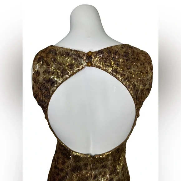 Cache Gold Sequin Cheetah Backless Mini Dress sz 2 - Picture 5 of 8